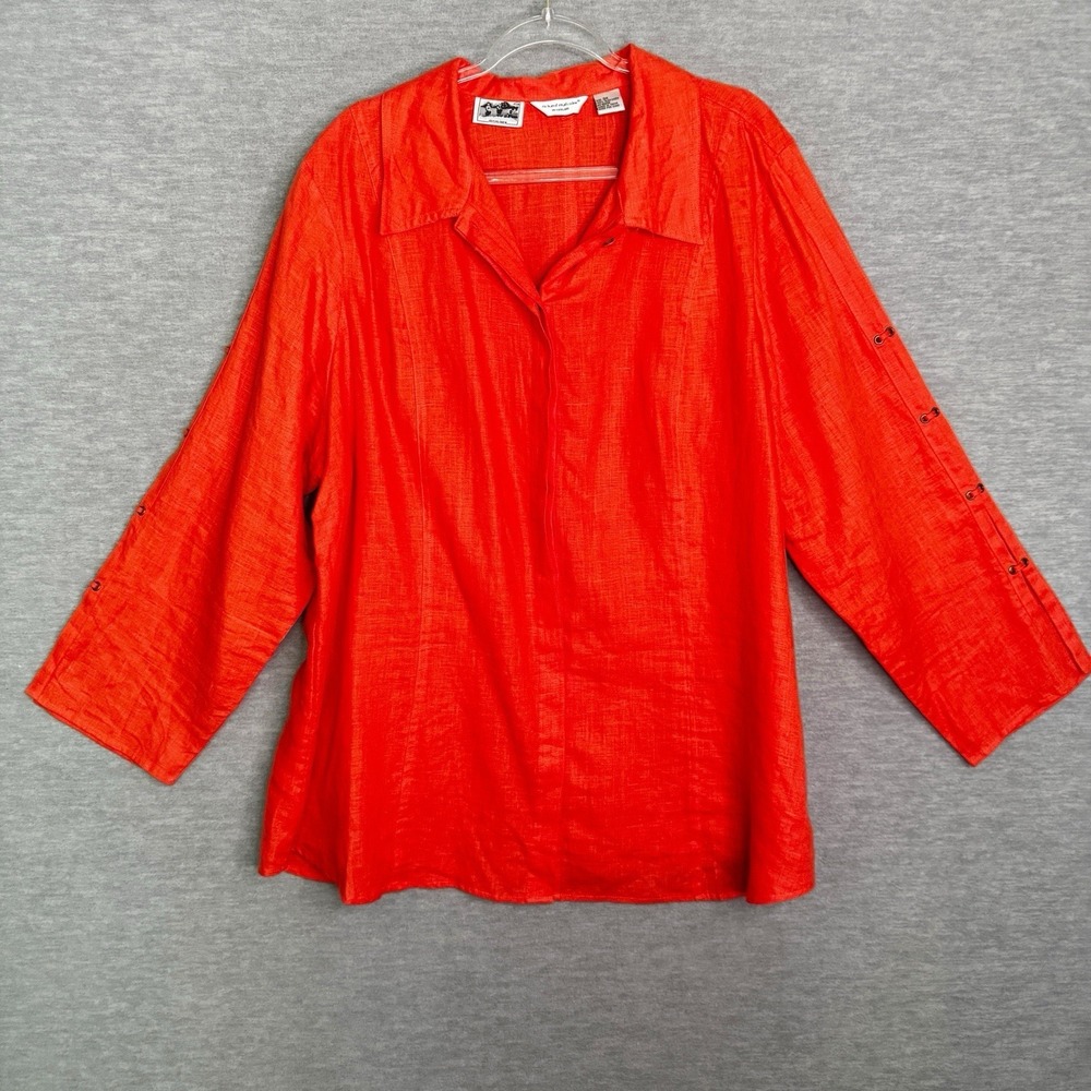 Richard Malcolm Irish Linen Womens Button Down Shirt Size 3X Orange Blouse Woman